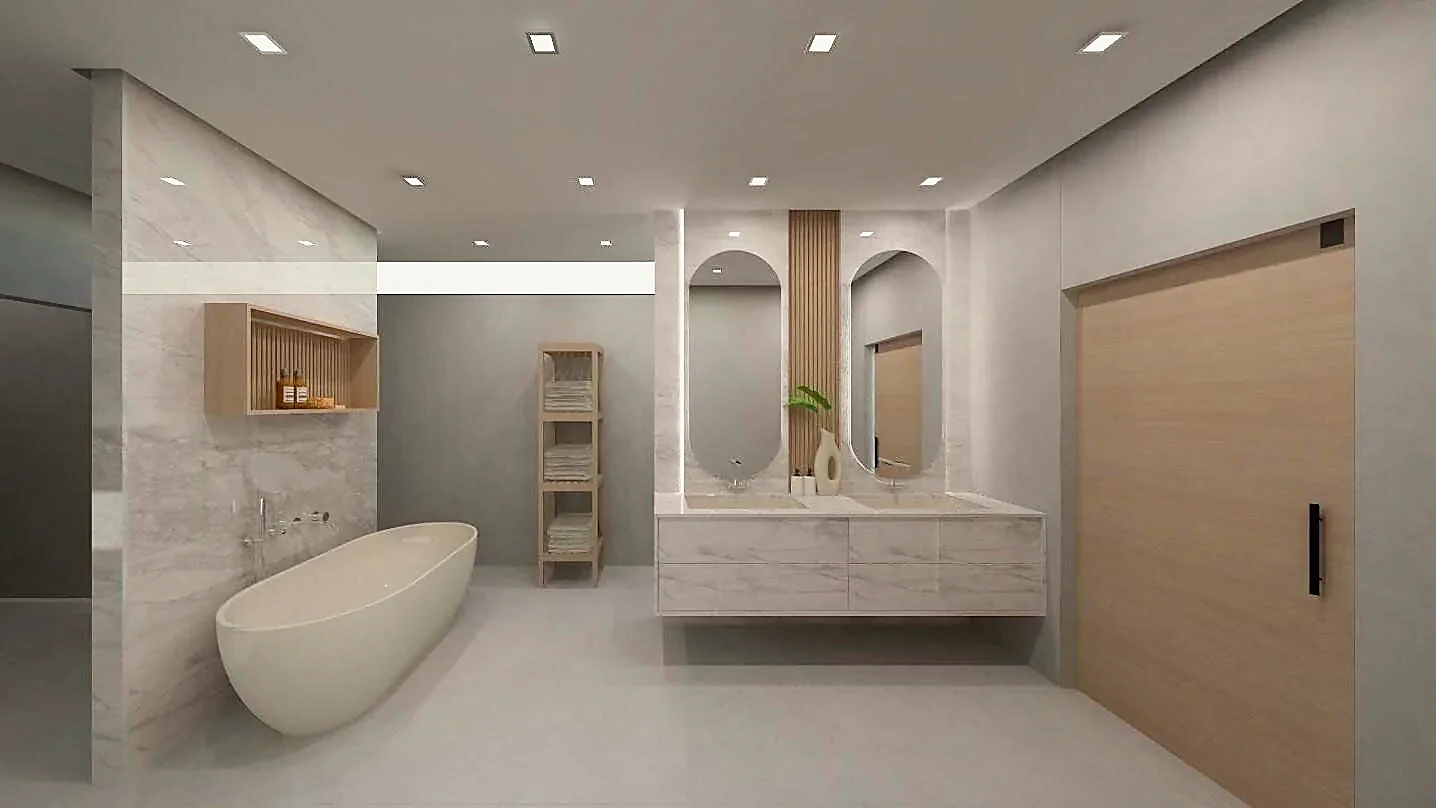 Shahaboodien House — bathroom vanity with stone top