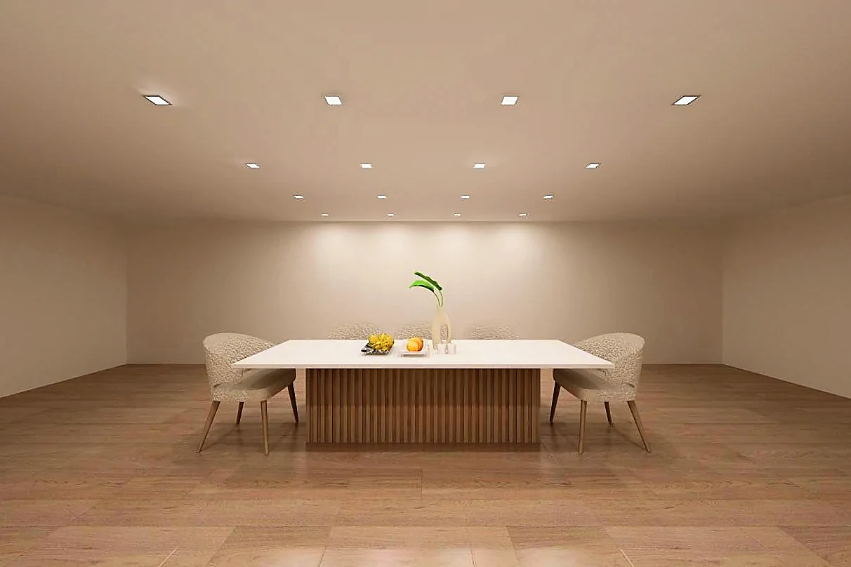 Achary dining table — frontal elevation showing the fluted base