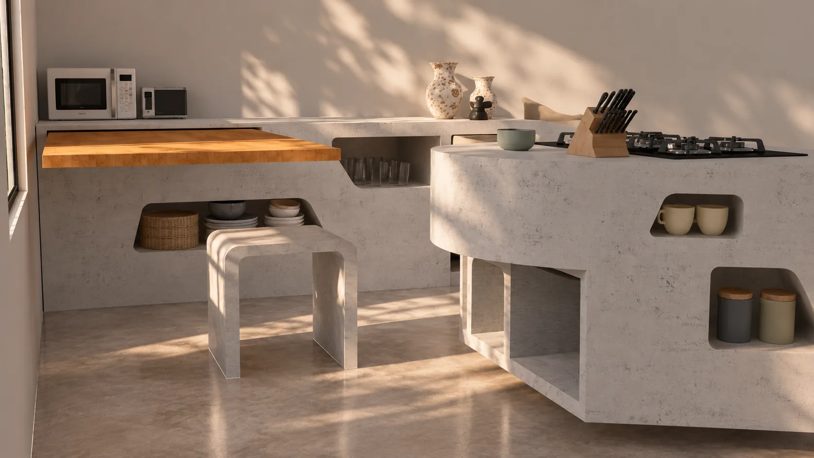 Construction detail of the joinery and work surface
