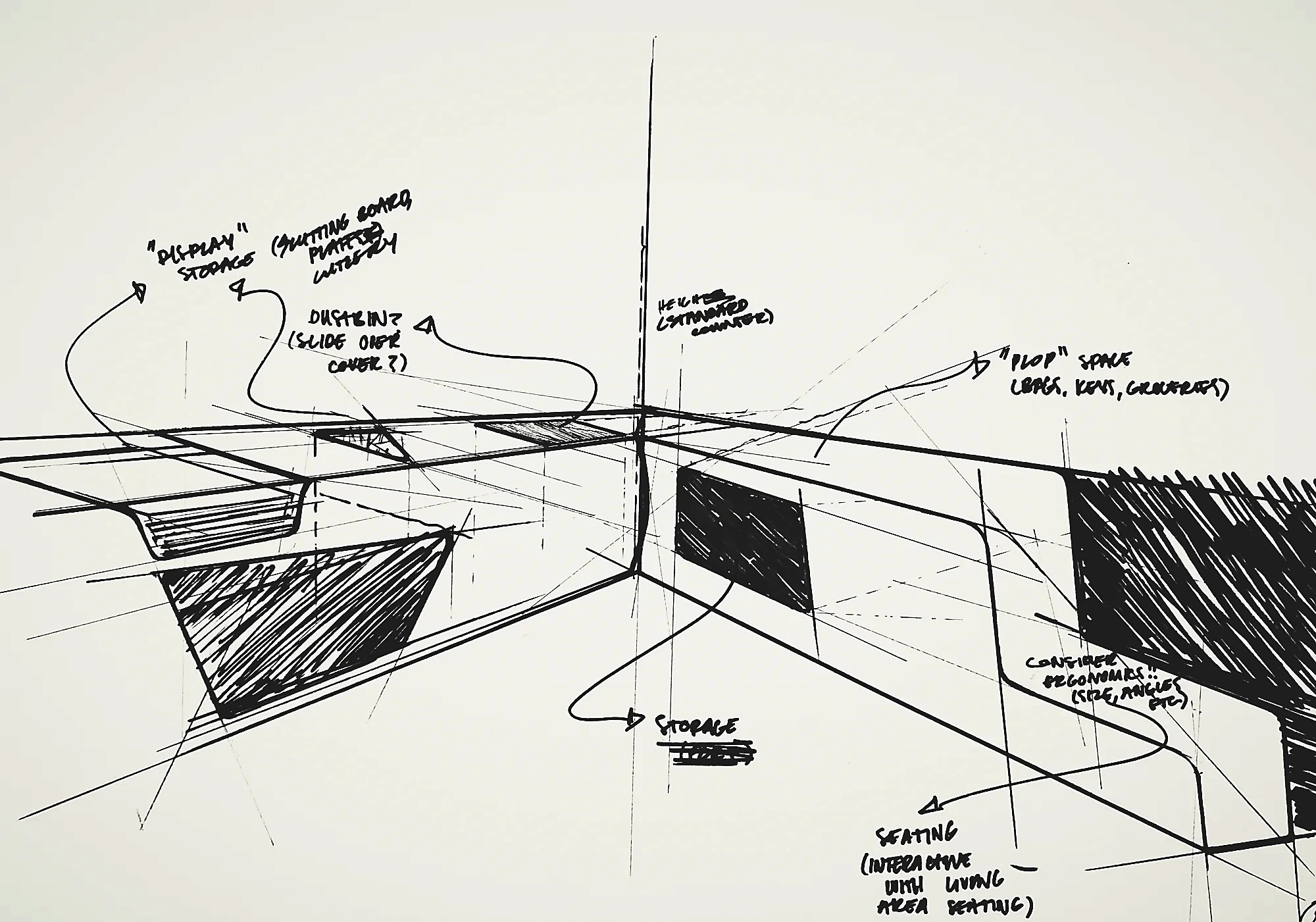 Construction detail of the joinery and work surface