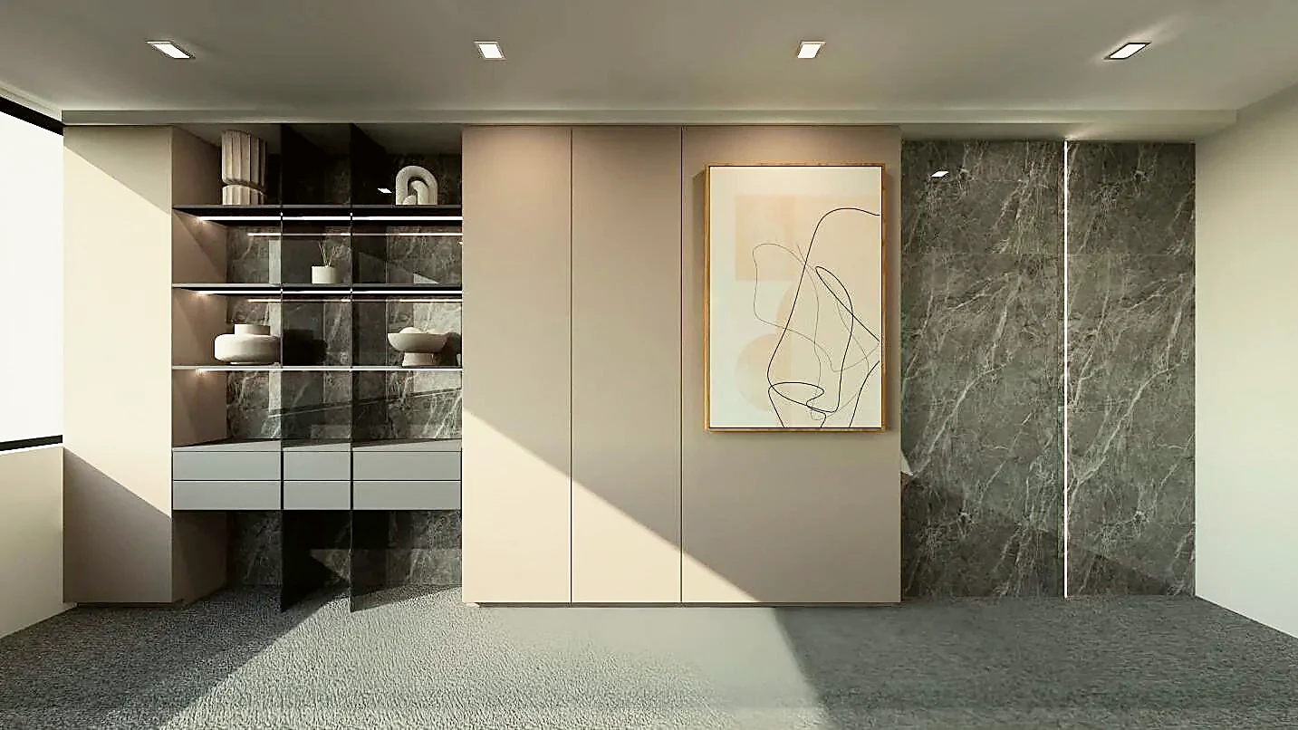 Hall of Diamonds — detail of cabinetry junction and hardware