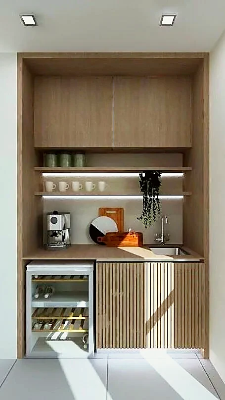 Jeewa coffee station set into a run of cabinetry