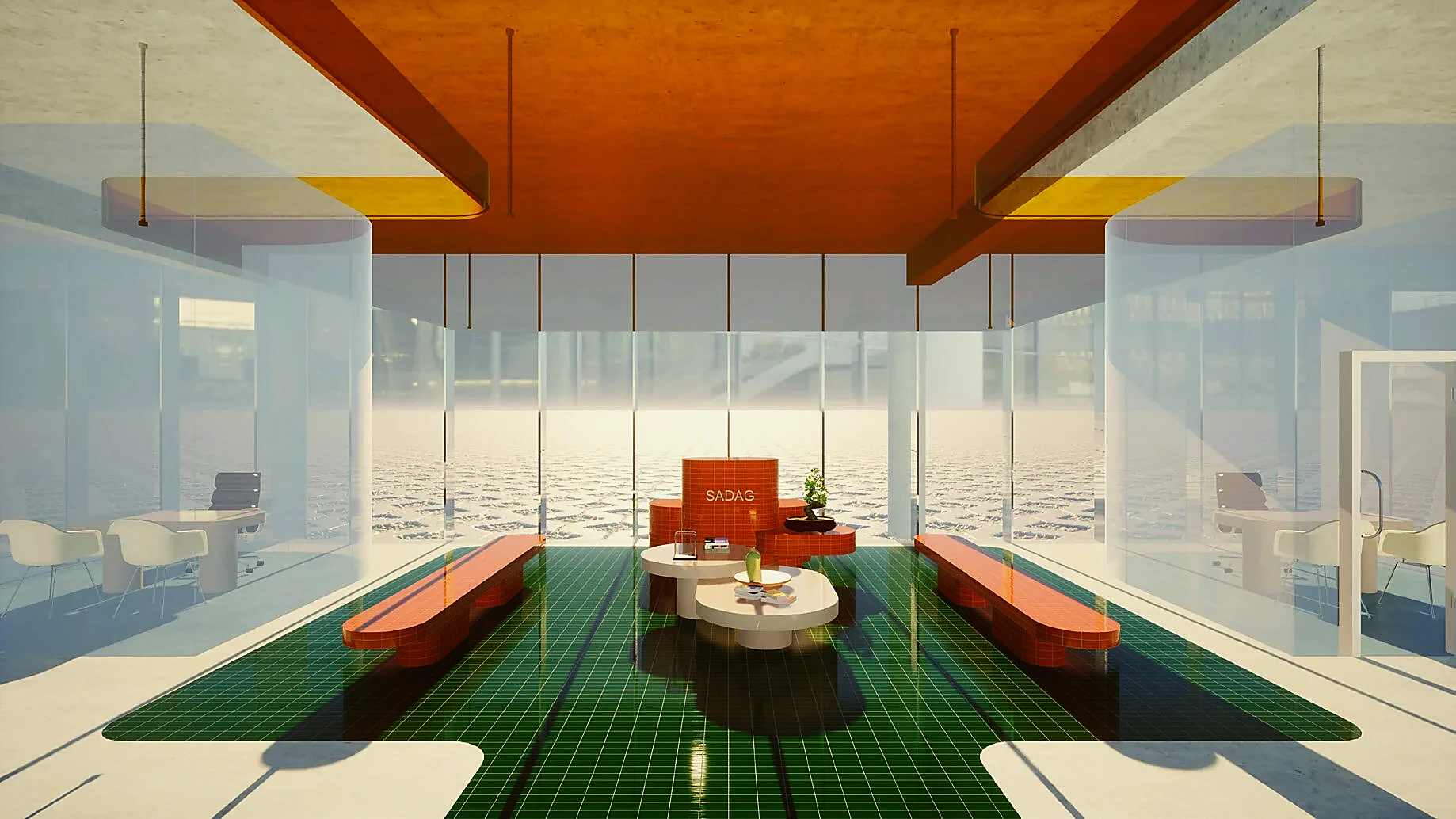 Team workspace with translucent screening